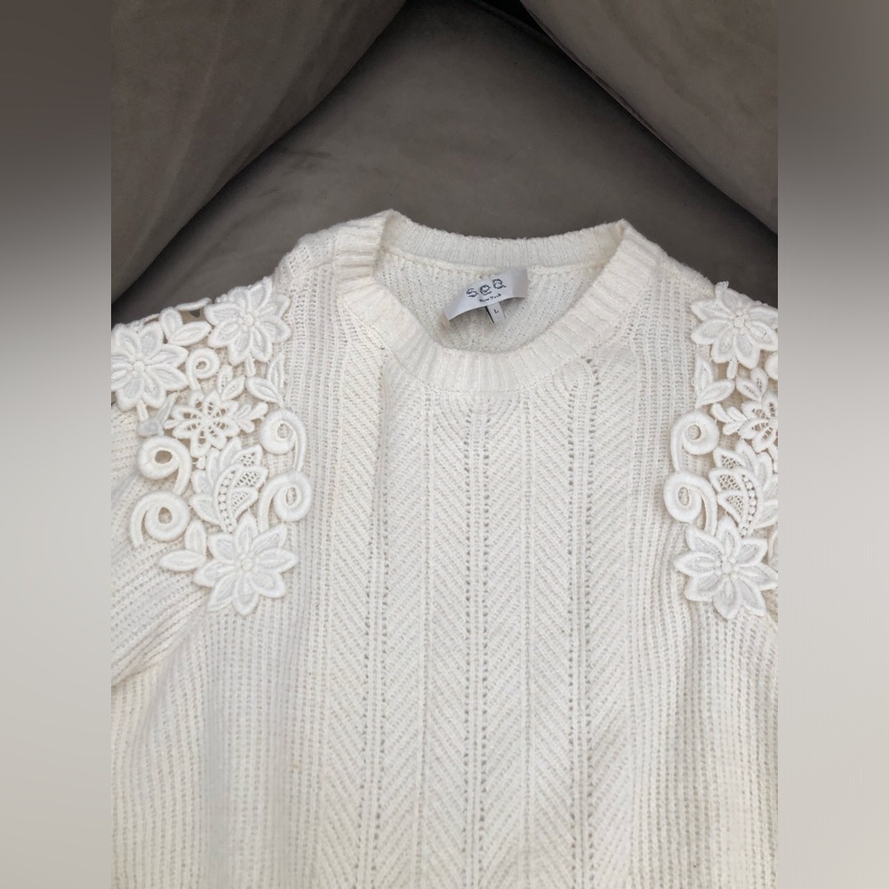Sea New York Cream Sweater with Lace Details size Large - Picture 2 of 7